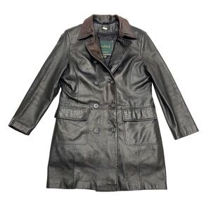 DANIER Leather coat black Size M double breasted thermo lined metallic red